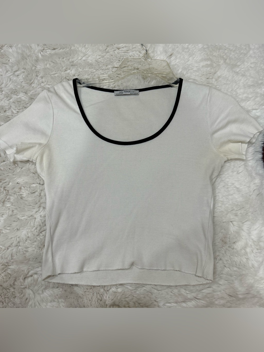 Zara White Scoop Neck Top with Black Trim crop top